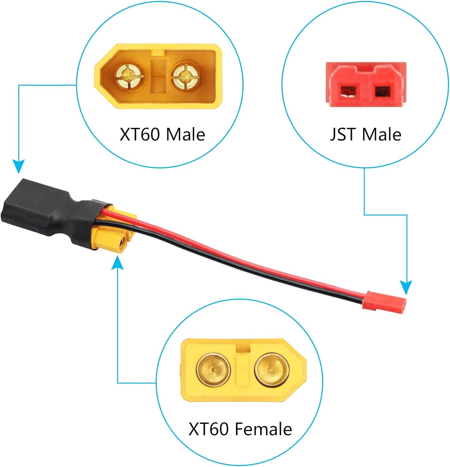 3Pcs XT60 Male to Female Connector Adapter with JST Plug 20awg 8cm…