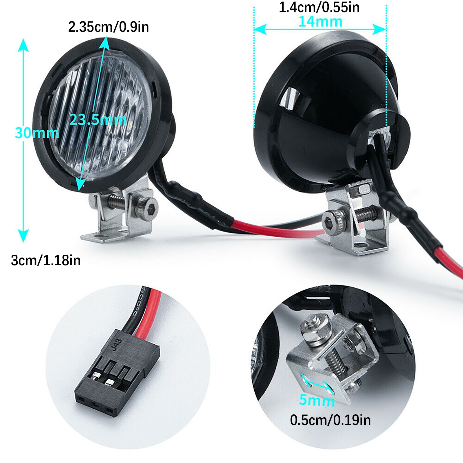 1Pair Round Headlights Light For Axial TRX4/6 Redcat RR10 MST 1/10 1/8 RC Car