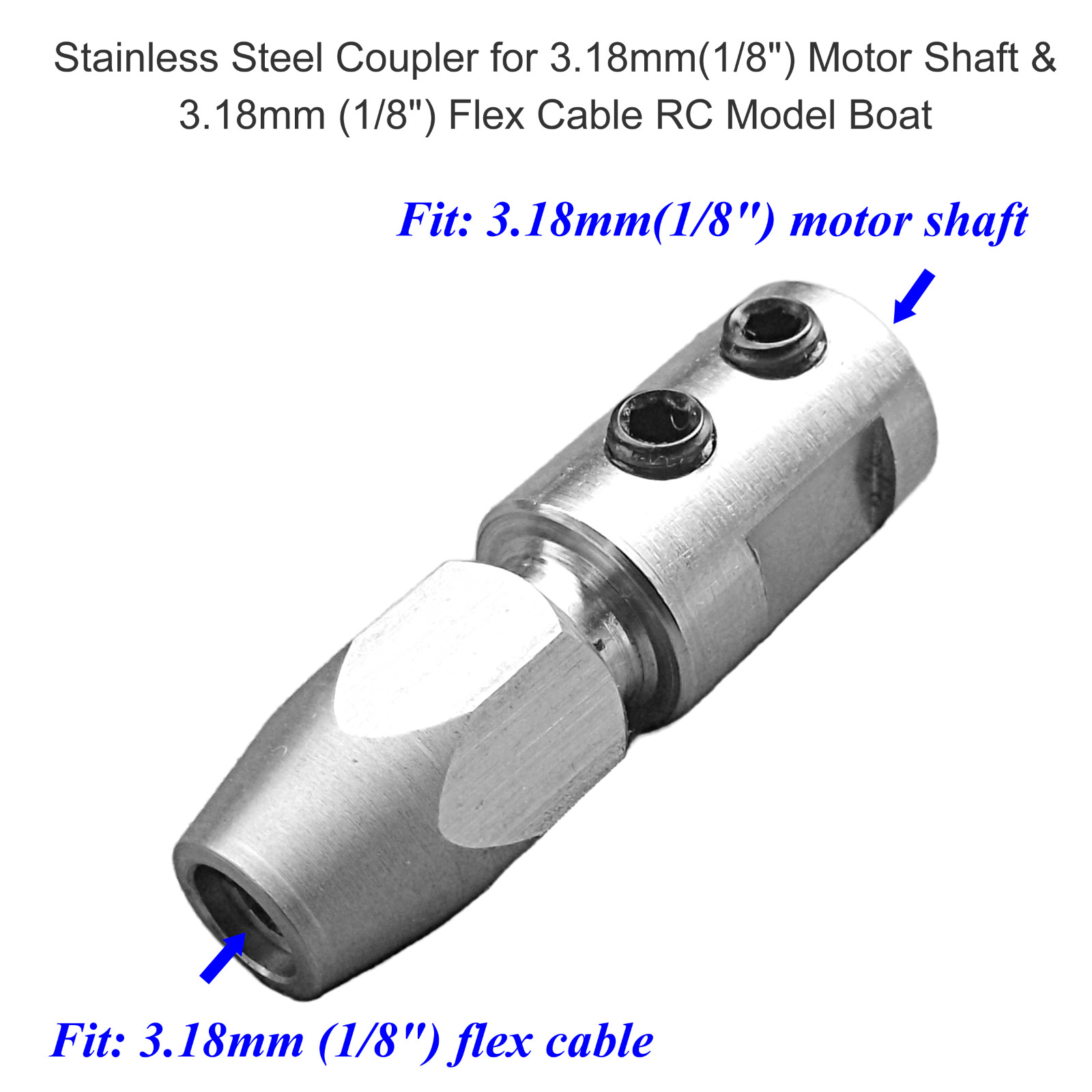 Coupler for 5mm / 4mm / 3.18mm Motor Shaft & 3.18mm (1/8″) Flex Cable RC Boat