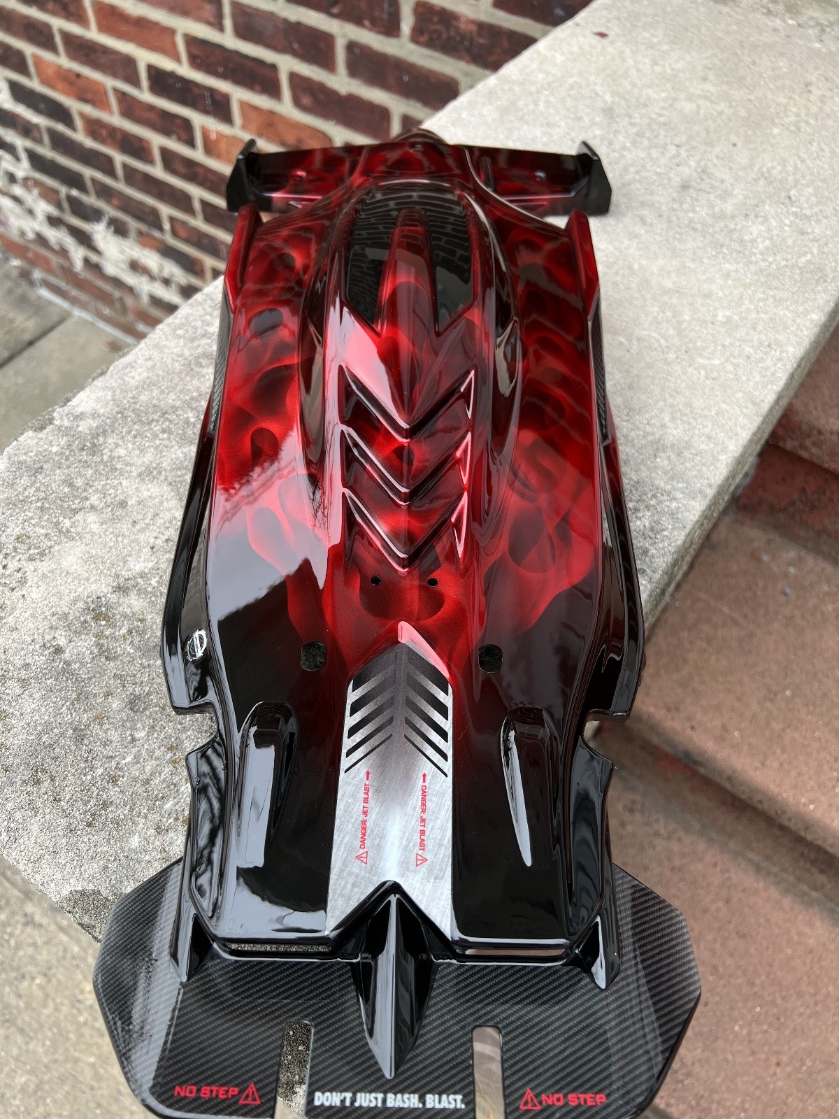 CUSTOM PAINTED RC BODY, ARRMA LIMITLESS, CANDY APPLE RED CHROME FLAMES