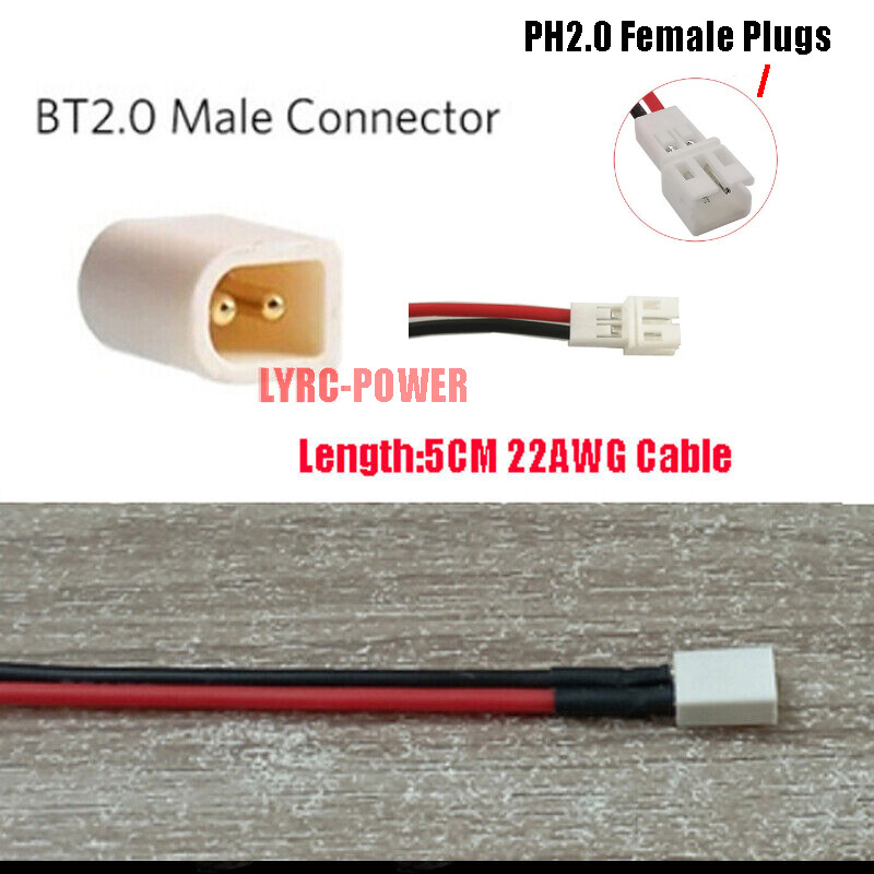 BT2.0 to PH2.0 Banana Pin Connector Plug 22AWG Cable for 1S Drone Charge Battery