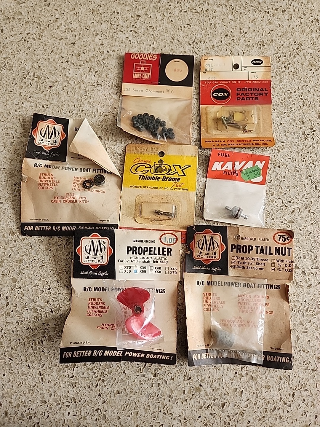 Lot Vintage RC model Power Boat Parts Cox Octura Propeller Filter Thimble Drome