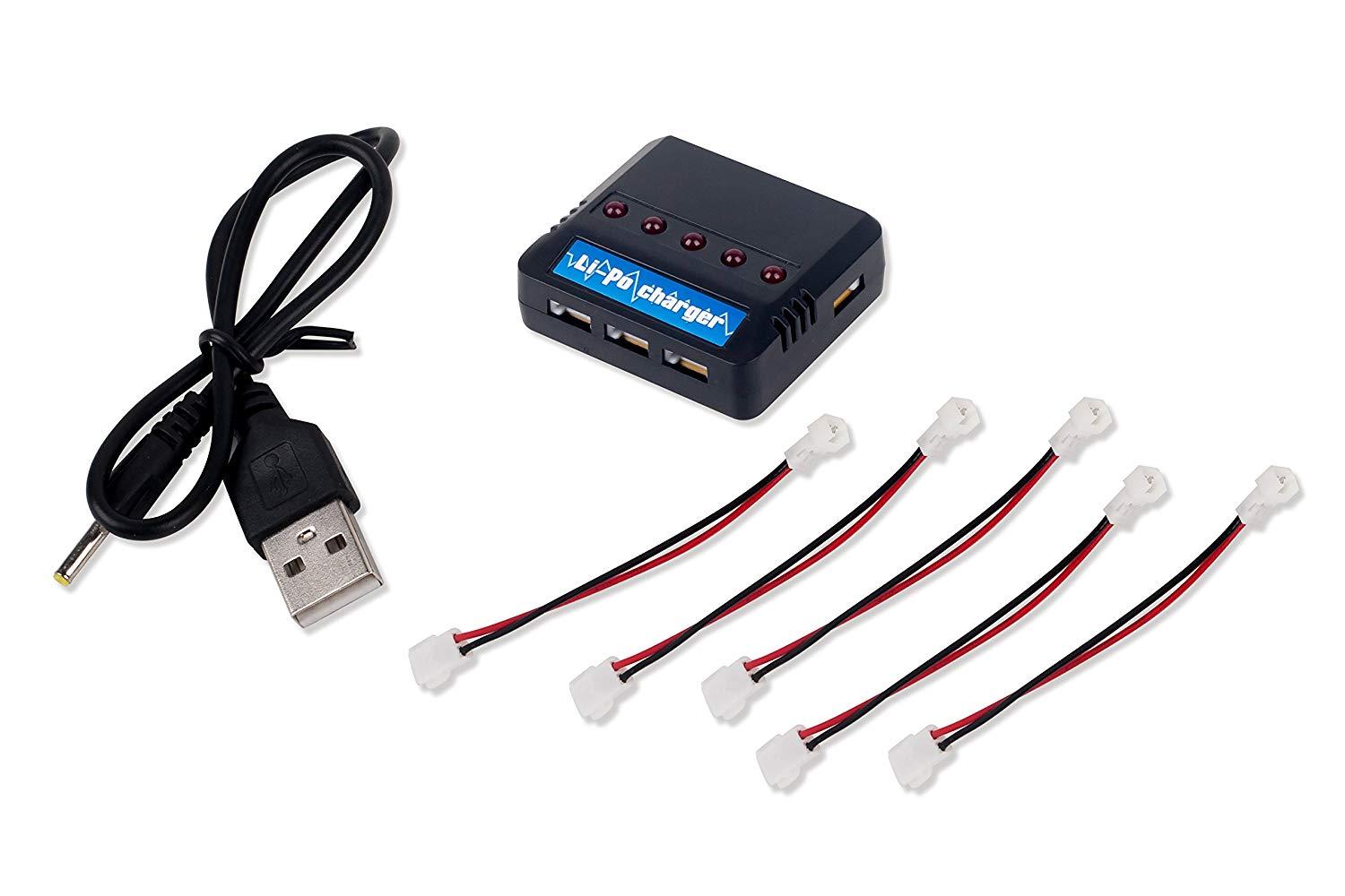 2pk 5 Port Parallel USB Multiple Charger for E-flite 1S 3.7v Li-Po Battery