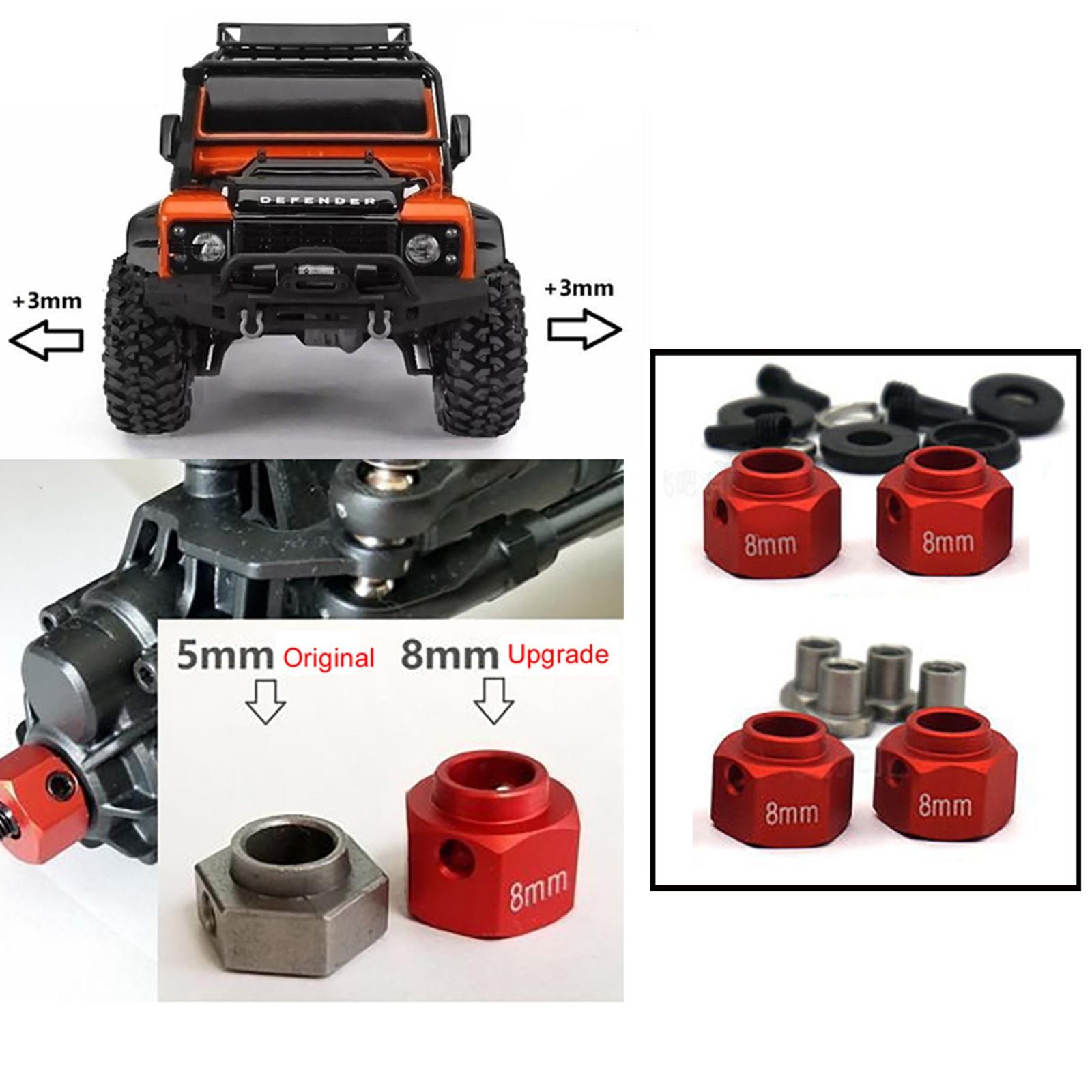 8mm 4X Hex Wheel Hubs Widen Adapter Kit For Traxxas TRX-4 Crawler 1/10 RC Car