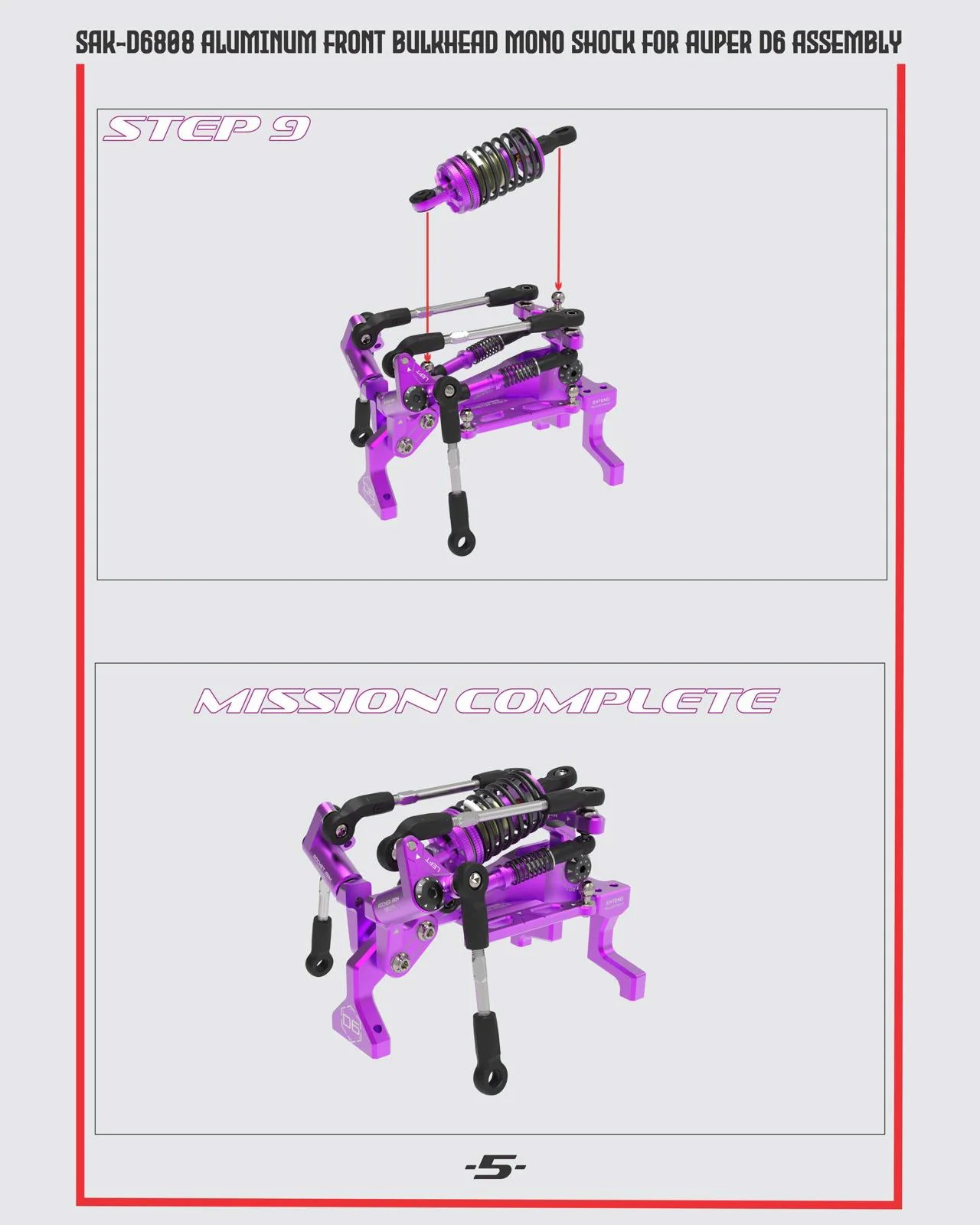 3RACING SAK-D6807 ALU FRONT BULKHEAD MONO SHOCK SET FOR 1/10 AUPER D6S DRIFT CAR