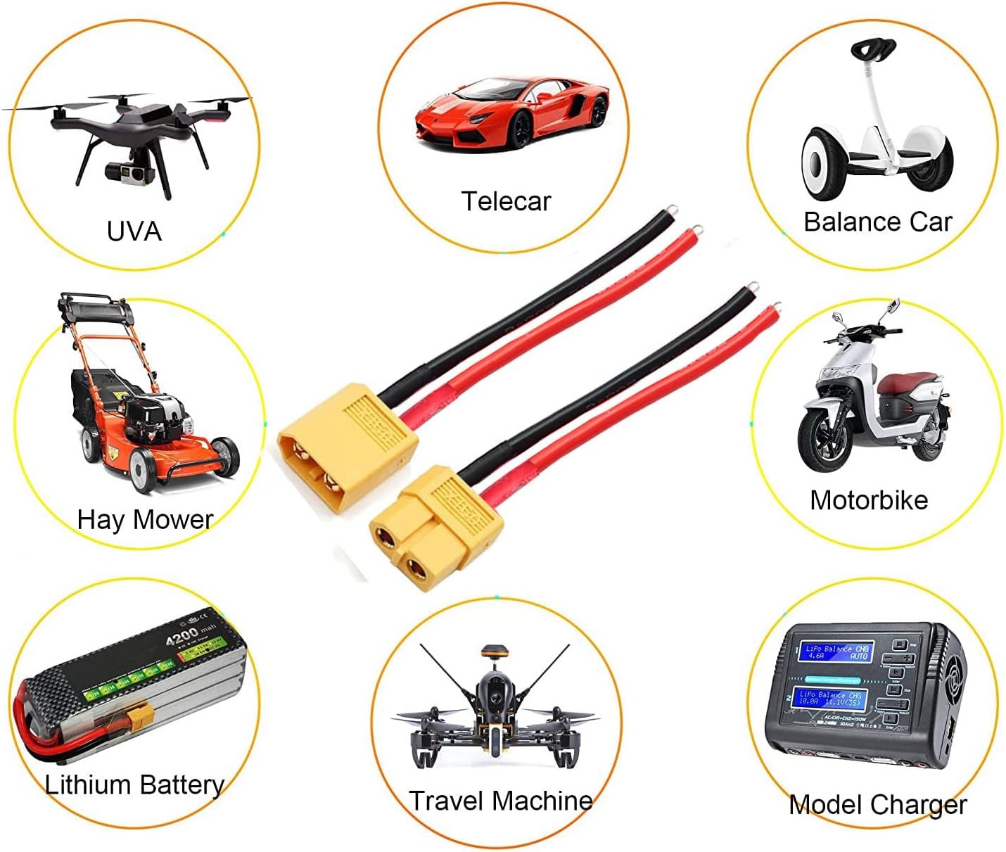 XT30 Connectors 5PR Male Female 16AWG FPV Drone Pigtail