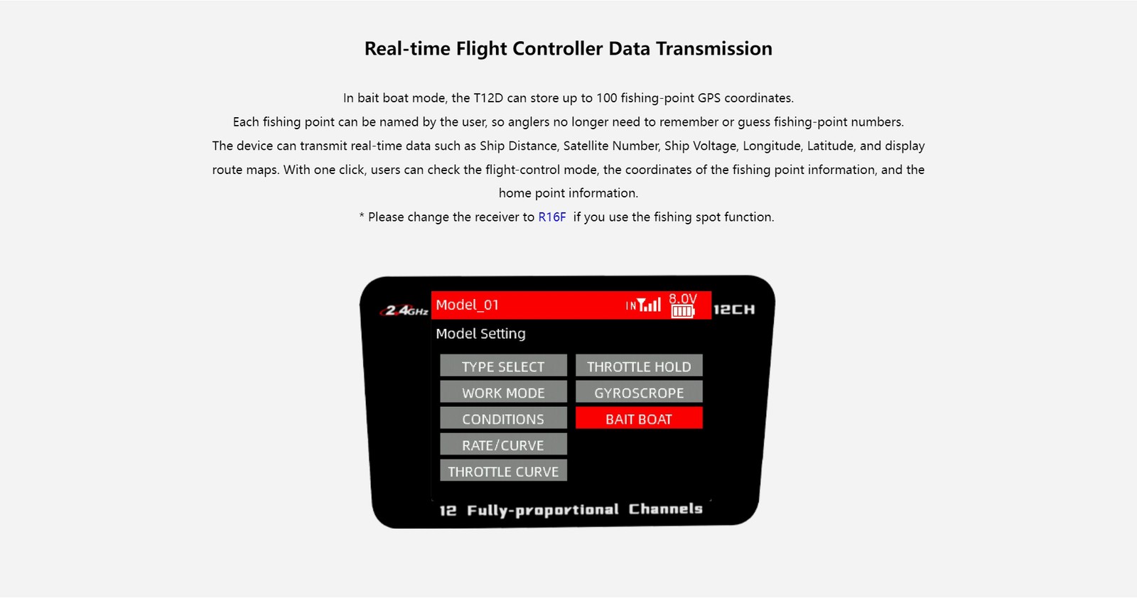RadioLink T12D 12 Fully-proportional Channels Transmitter with R12F receive