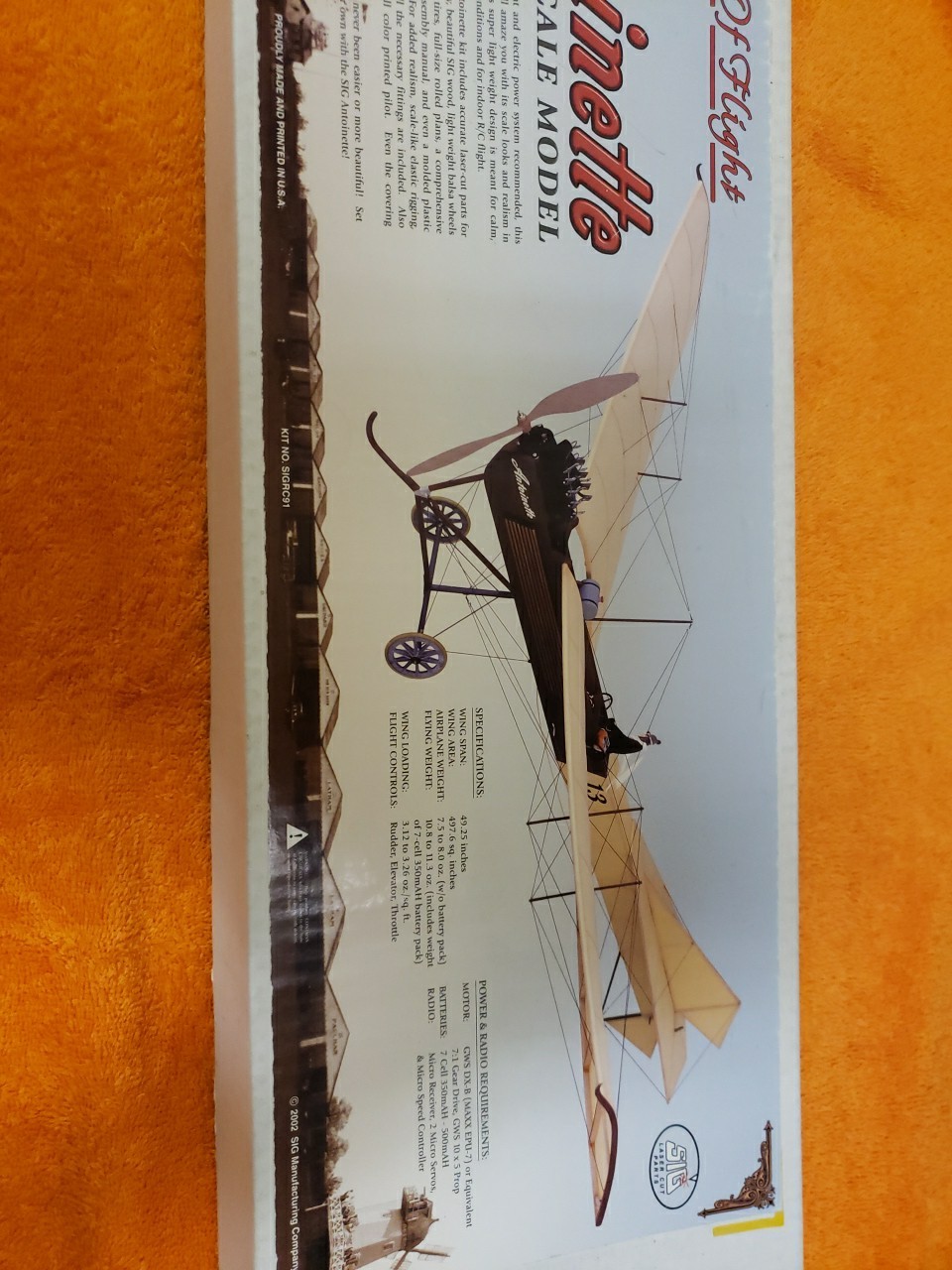 SIG Kit – Sig 1909 Antoinette Indoor RC Scale KIT – 49.25″ wingspan – New!