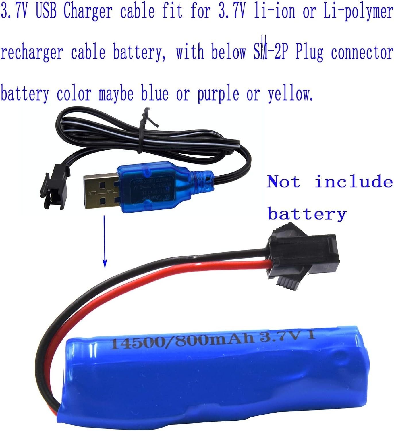 2 Pack 3.7V USB Charger Cables with SM-2P Plug for RC Cars, Boats, Li-ion/Li-Po.