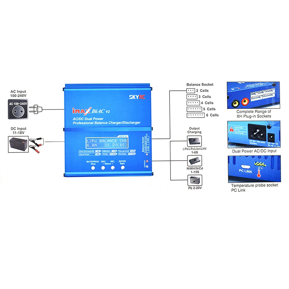 SKYRC IMAX B6 EVO B6 V2 B6 Mini B6AC V2 LiPo Battery Balance Charger Discharger