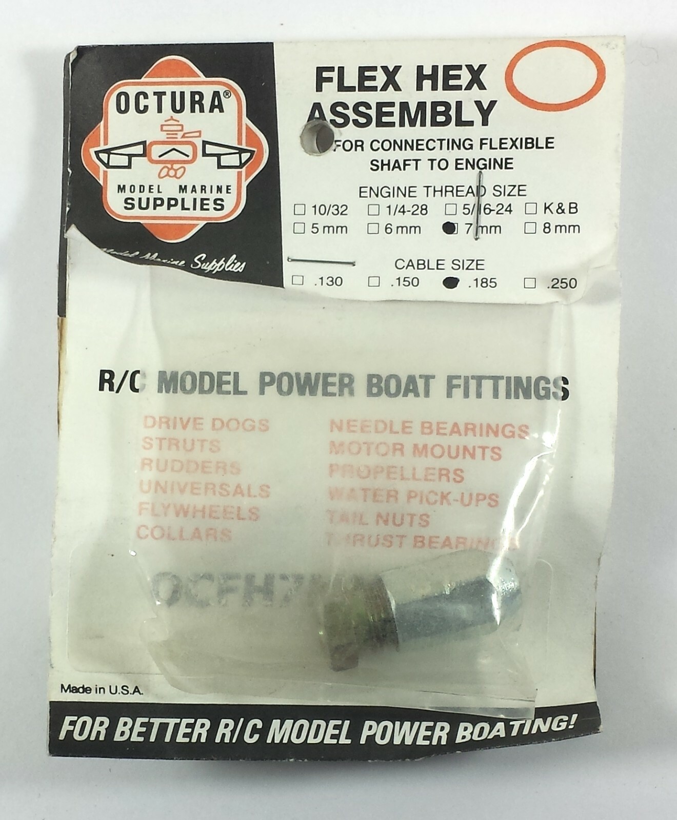 Octura OCFH7MM18 Flex Hex Assembly for connecting flexible shaft to engine.