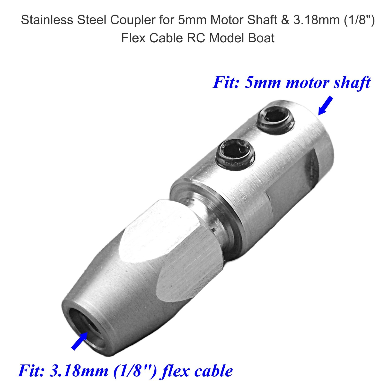 Coupler for 5mm / 4mm / 3.18mm Motor Shaft & 3.18mm (1/8″) Flex Cable RC Boat