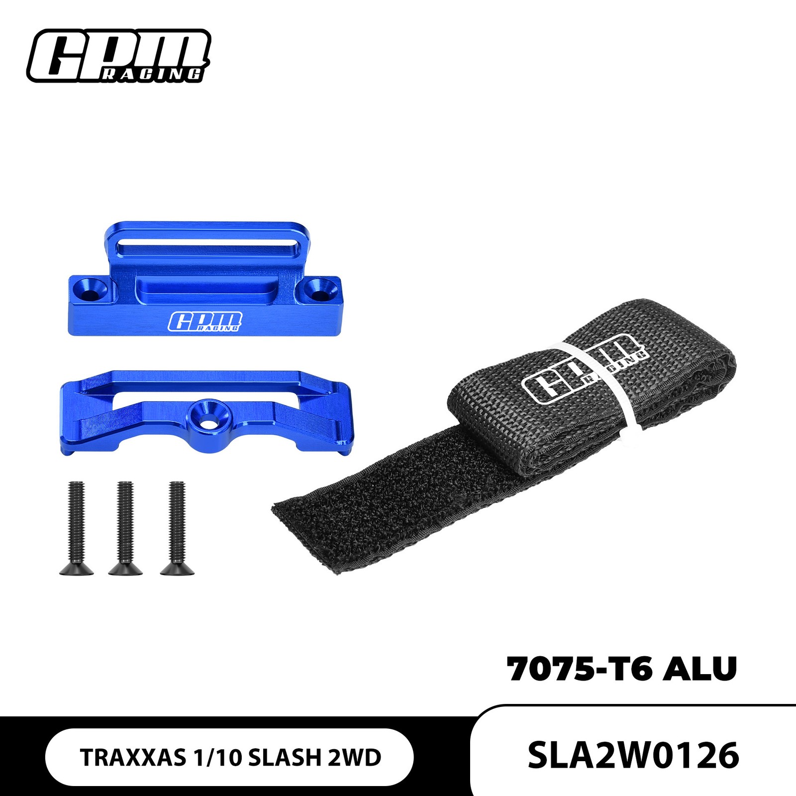 GPM Alloy Battery Fix Mount Base + Strip for TRAXXAS 1/10 2WD SLASH VKL SHORT
