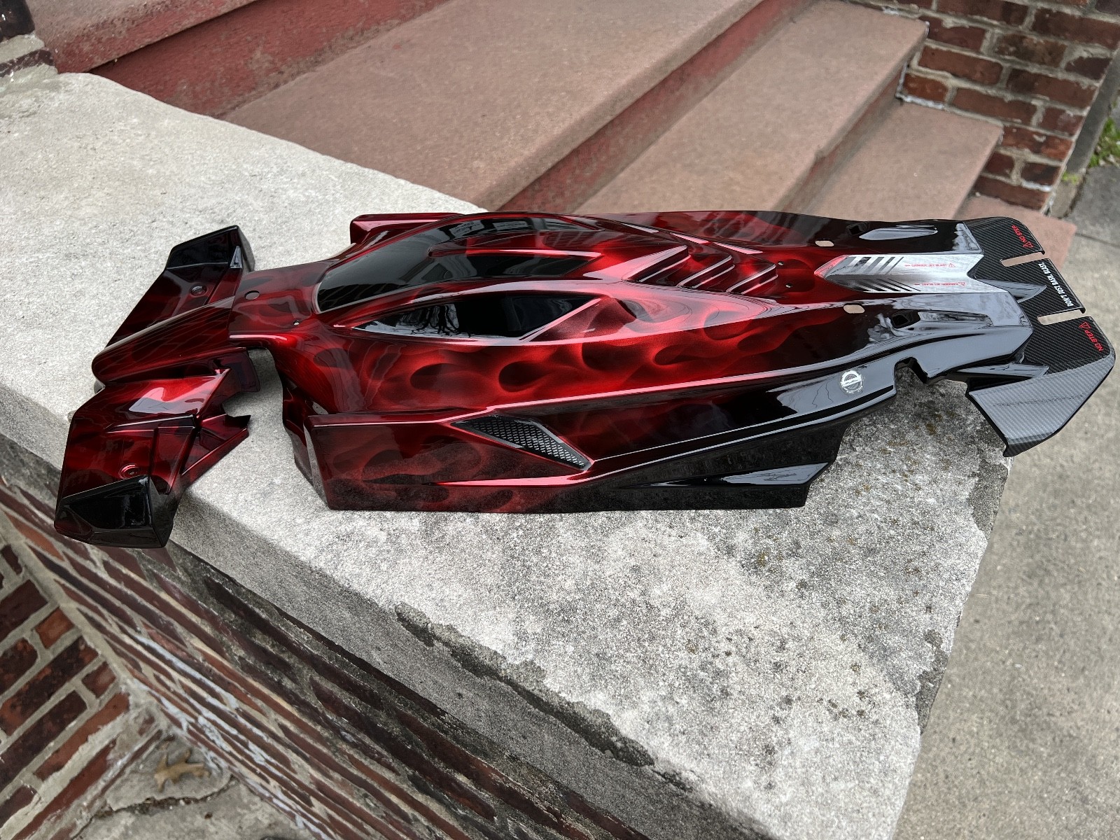 CUSTOM PAINTED RC BODY, ARRMA LIMITLESS, CANDY APPLE RED CHROME FLAMES