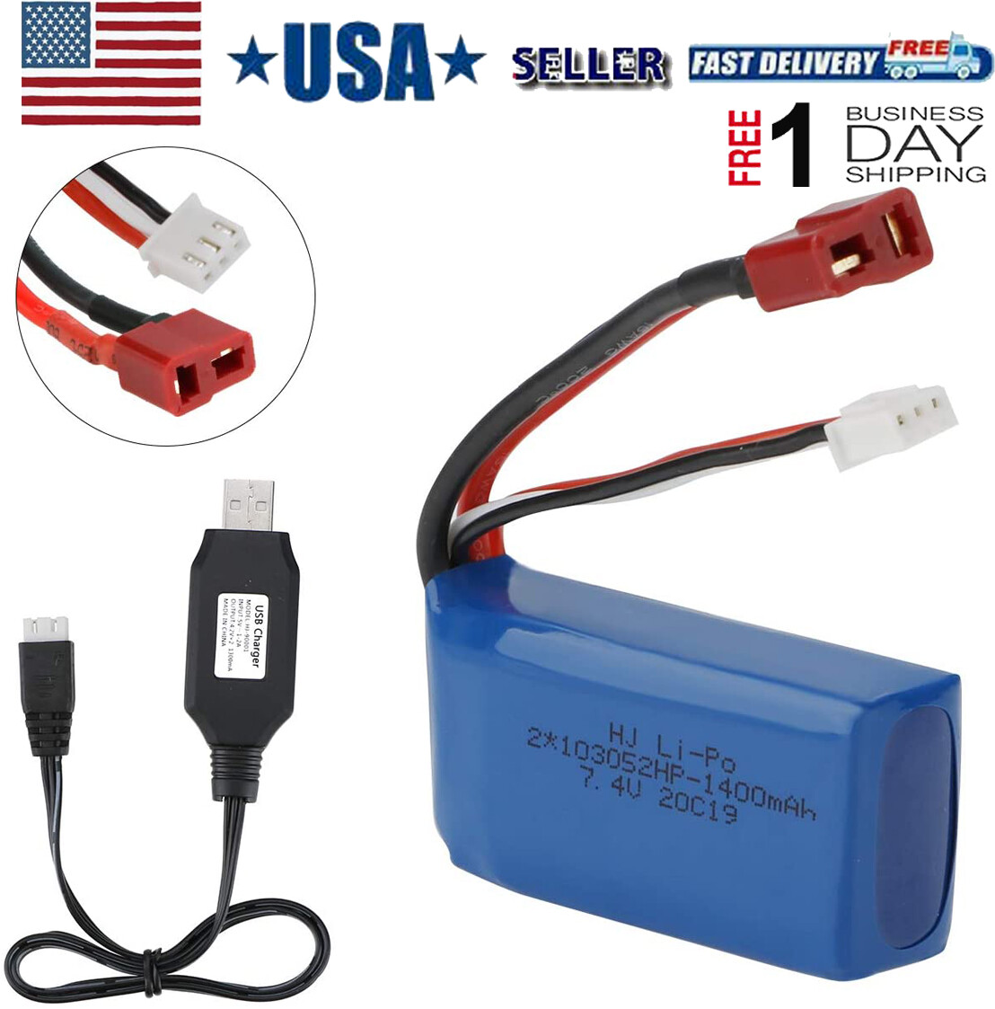 1400mAh 7.4V 25C battery With USB Charger For WLtoys 4WD RC Cars A959-B A969-B