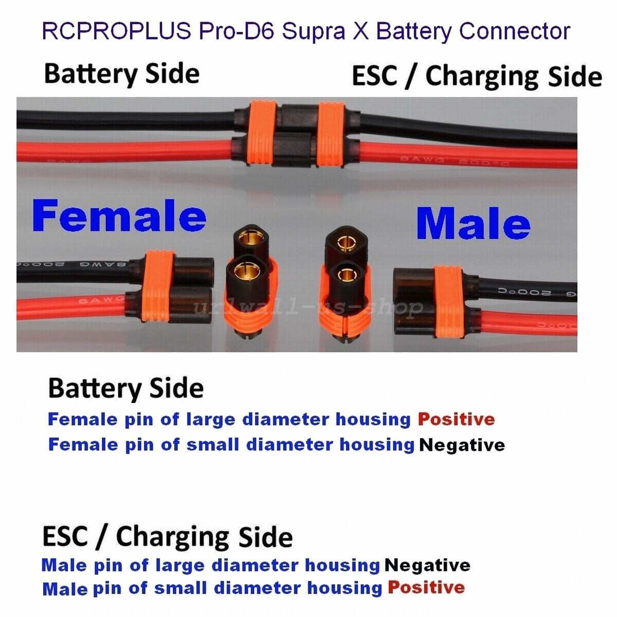 QS8 Female to 6mm Male Connector 8AWG 10cm For Sur ron EBMX Battery Adapter Wire