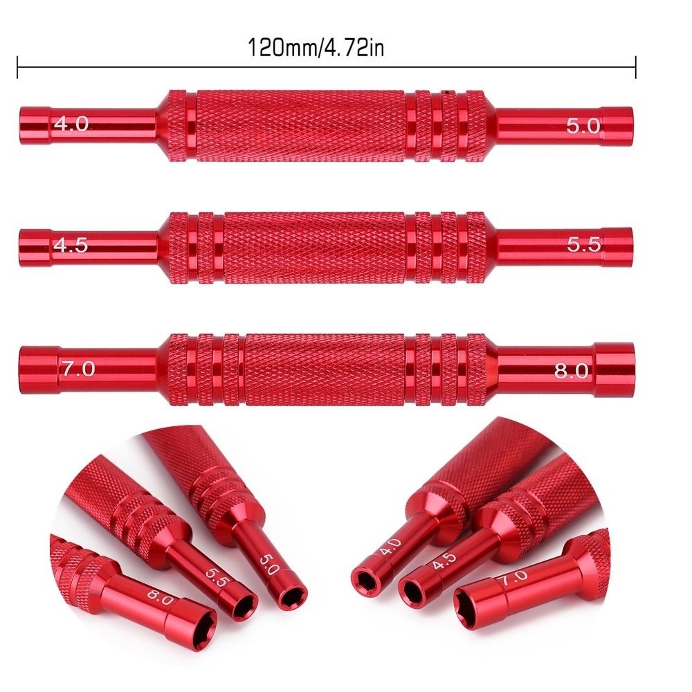3X Aluminum Double Head RC Car Repair Hexagon Sleeve Screwdriver Hex Wrench Tool