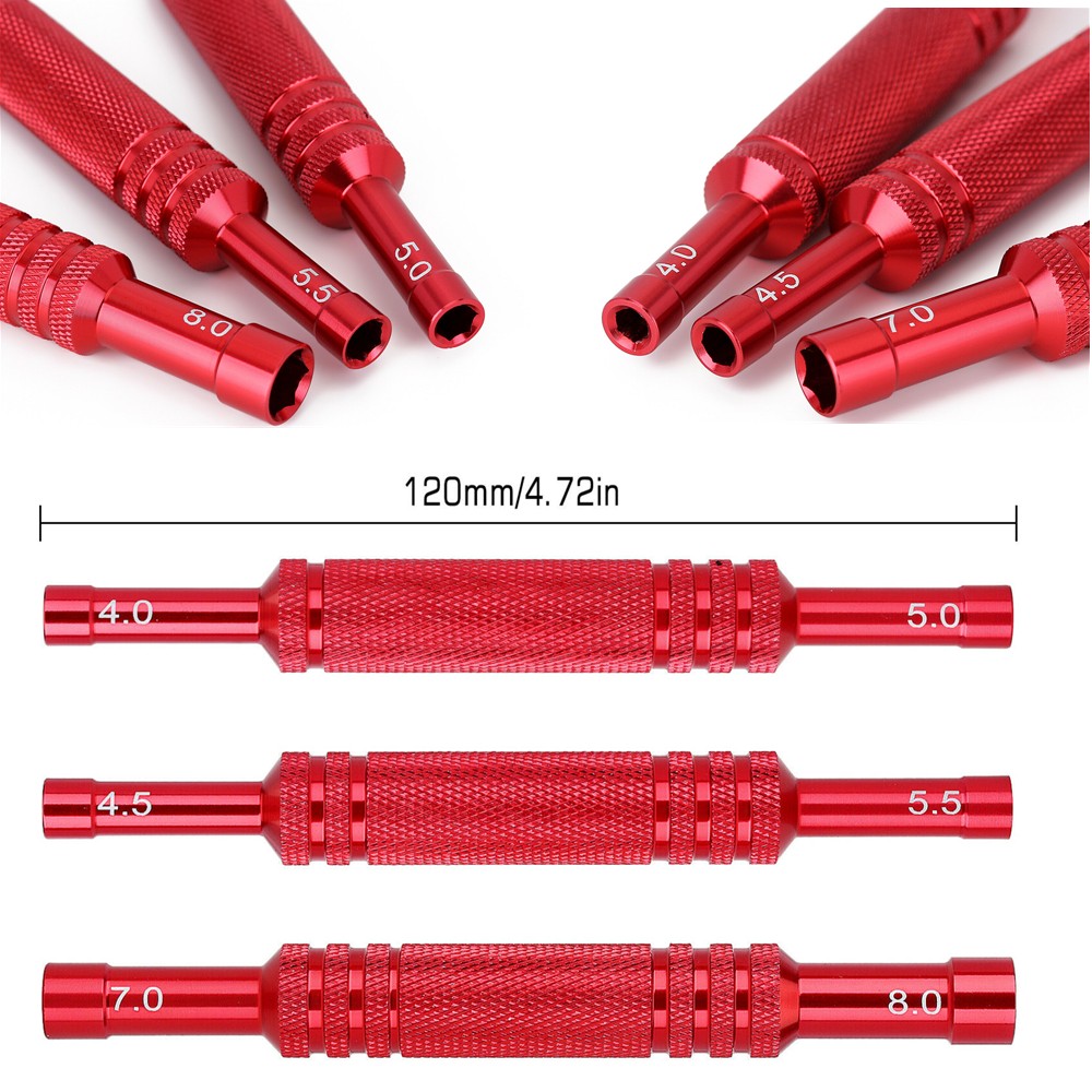 3X Aluminum Double Head RC Car Repair Hexagon Sleeve Screwdriver Hex Wrench Tool