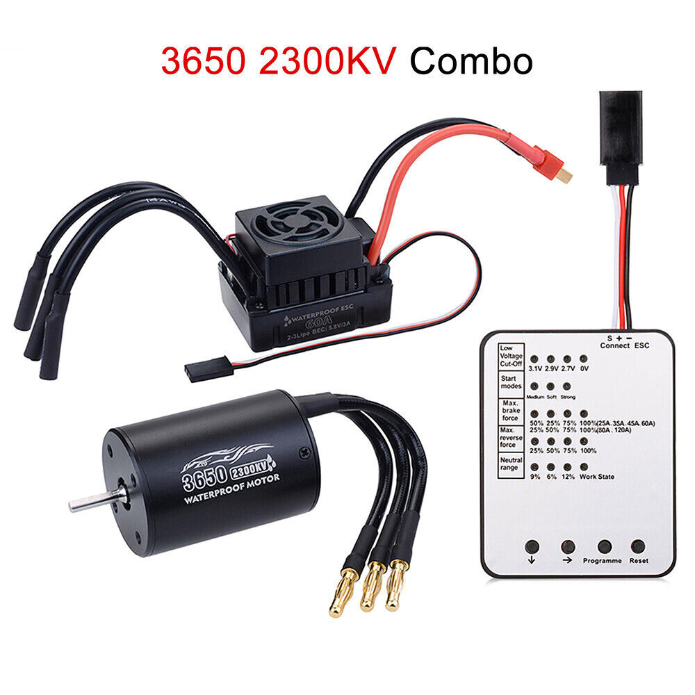 3650 Waterproof 2300/3100/3900KV Brushless Motor 60A ESC Combo for 1/10 RC Car