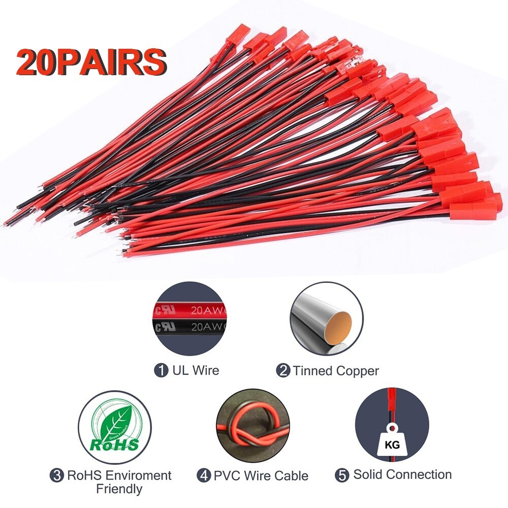 20Pairs 150mm 2-Pin Male Female Connector For JST Plug Wire Cable RC Battery