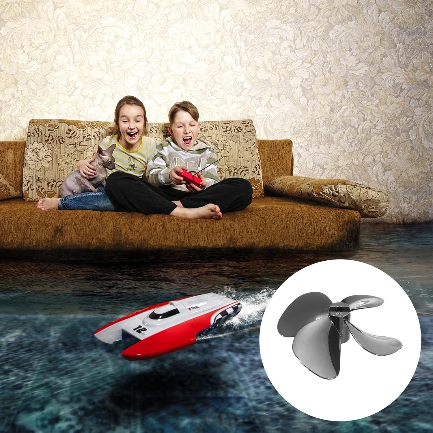 RC Boat Propeller 4 Blades Propellers 4mm Hole Dia 55mm OD CCW Clockwise