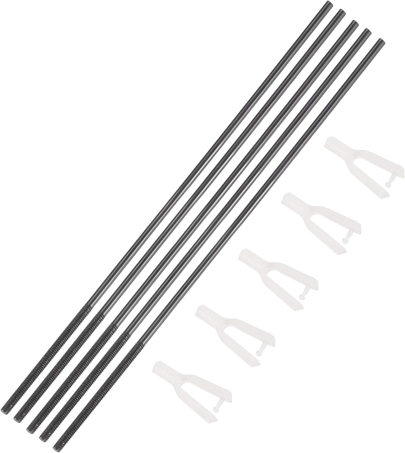 5Pcs M2 X 28Mm One End Threaded 300Mm Long Metal Push Rods W 5Pcs Nylon Clevis 1