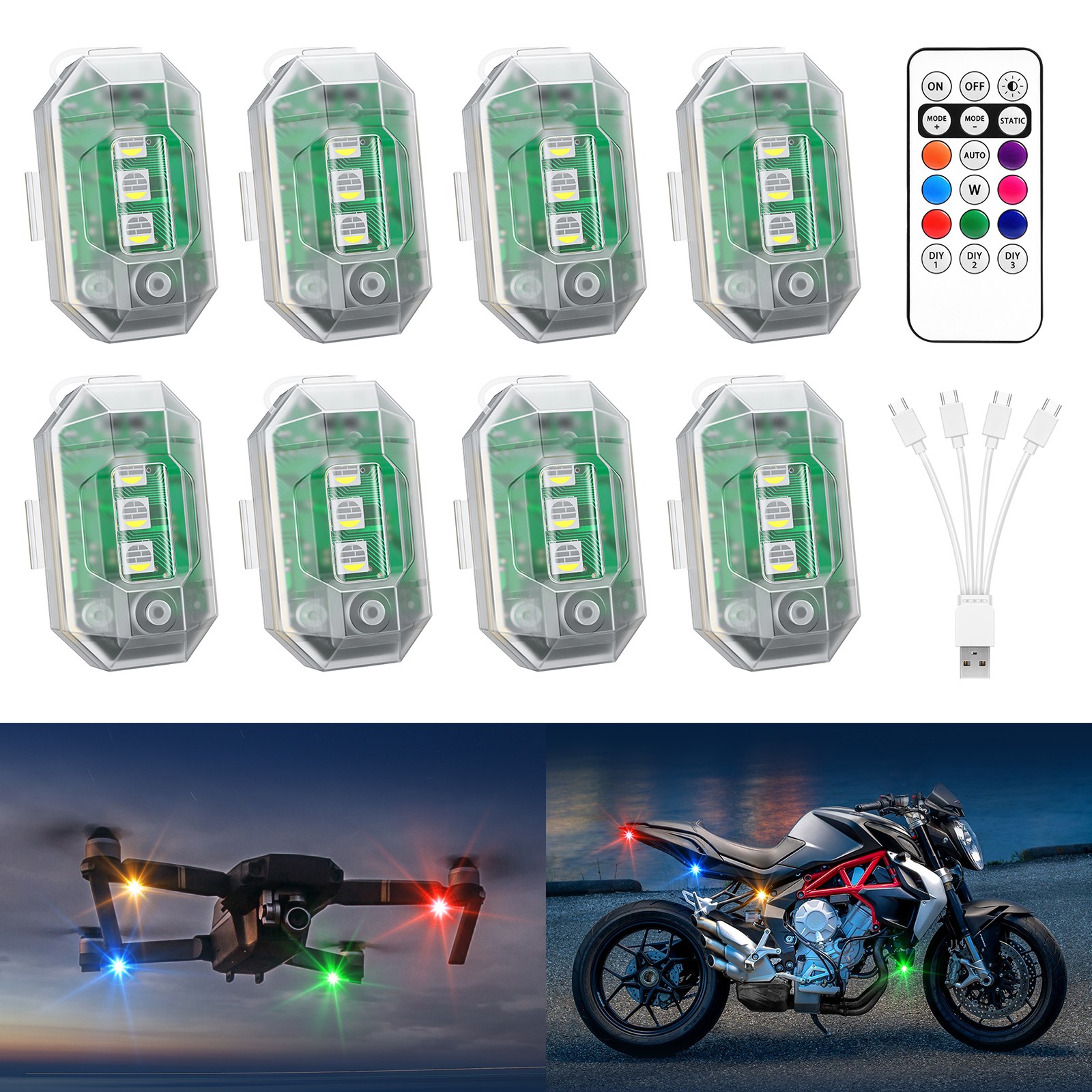 8PCS Wireless LED Strobe Lights Remote Anti-Collision Lights for Car Truck Bike