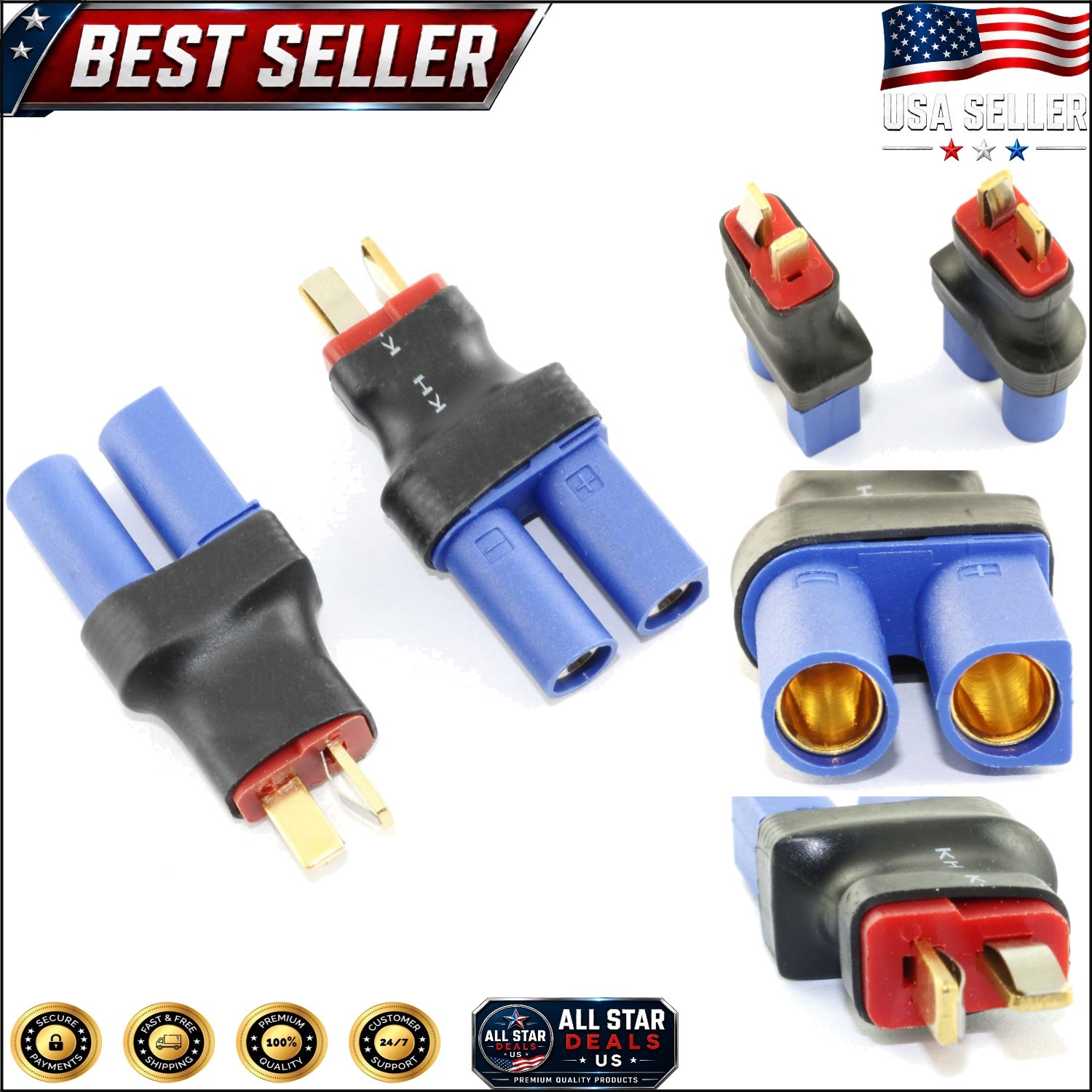 2pcs T-Plug to EC5 Adapter for RC Lipo Battery – Solder-Free Convenience