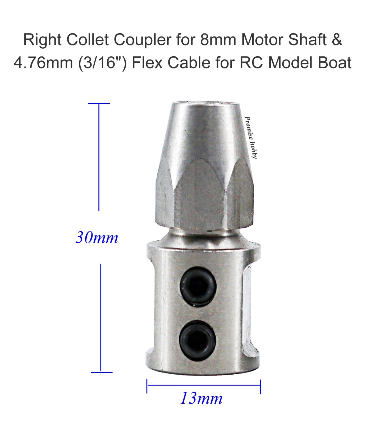 Left / Right Collet Coupler for 8mm Motor Shaft & 3/16″ Flex Cable RC Model Boat