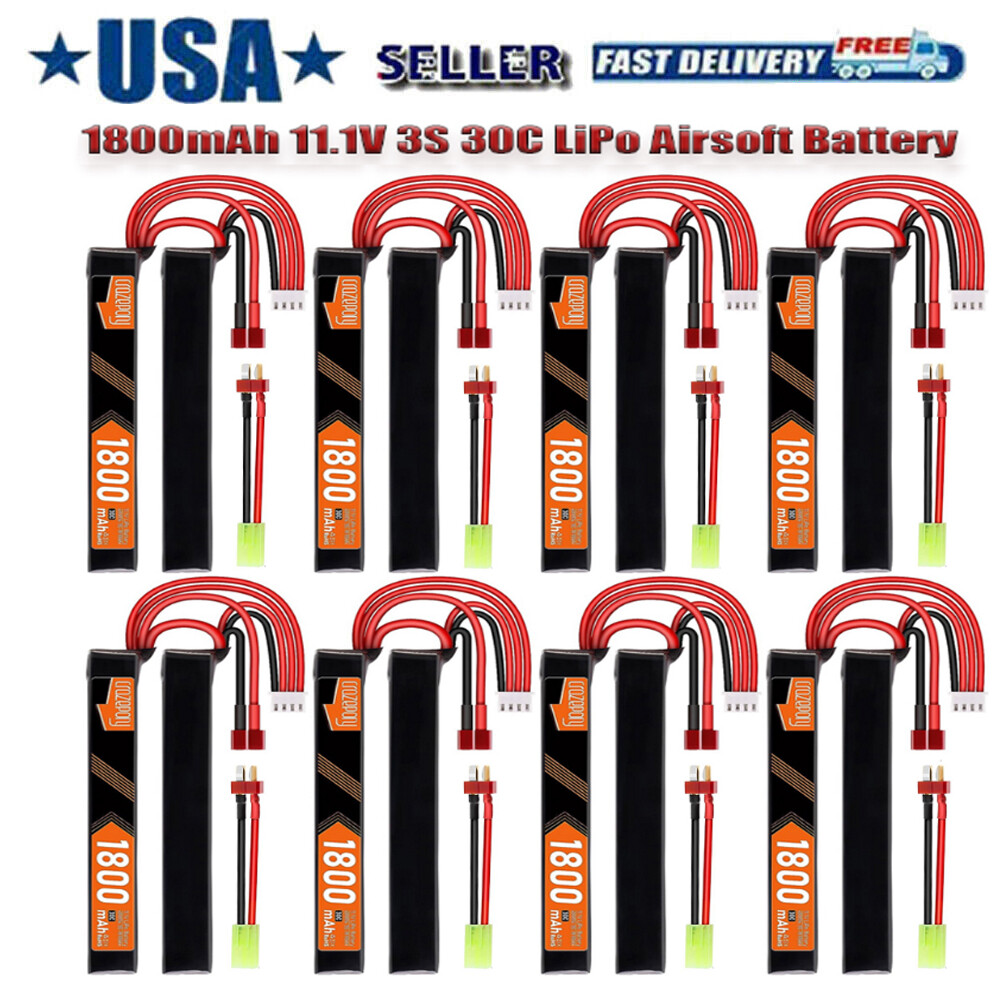 11.1V 1800mAh 3S Airsoft Battery LiPo 30C Deans T Plug to Mini Tamiya Airsoft