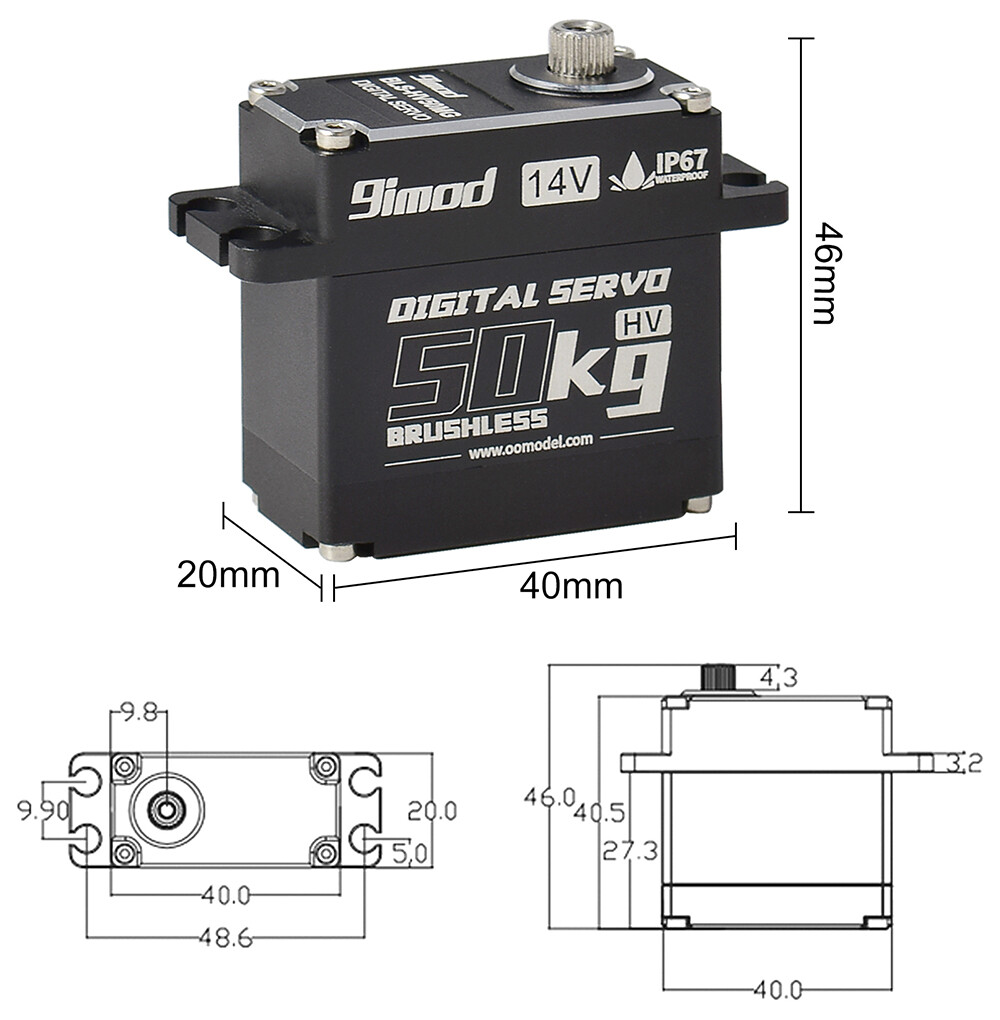9imod 50KG BLS-HV50MG 14V HV Brushless Digital Servo for 1/5 RC Car Boat Robot