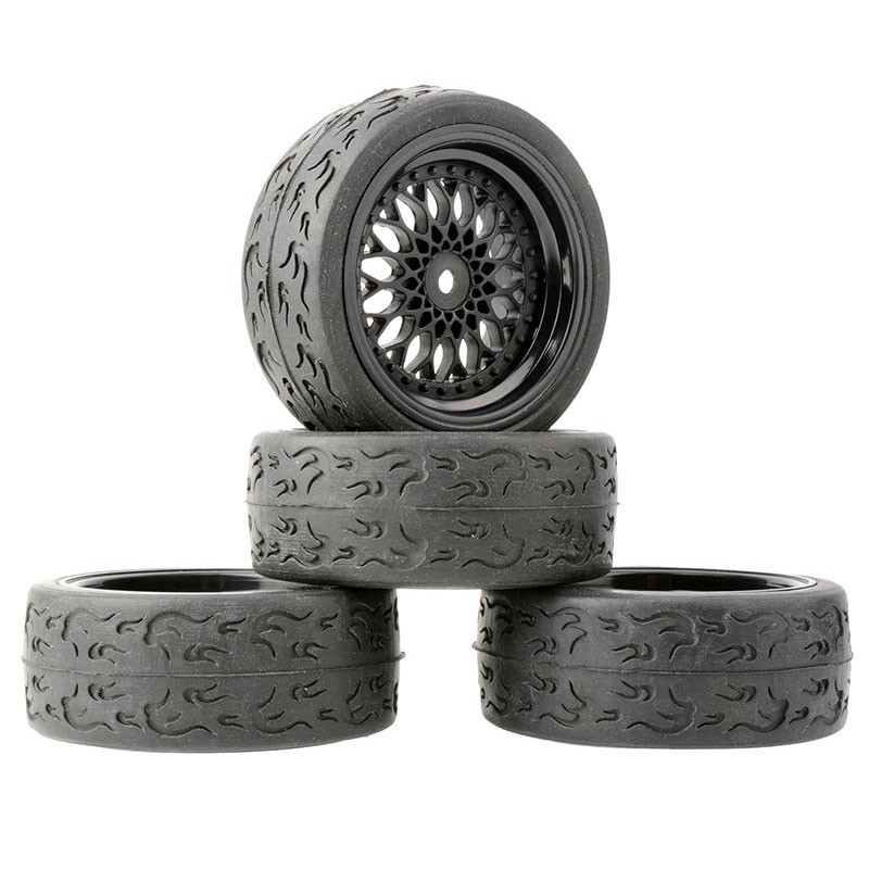 1/10 Onroad Touring Rc Car Wheels Rubber Tires for Tamiya Kyosho TT01 TT02 FW06