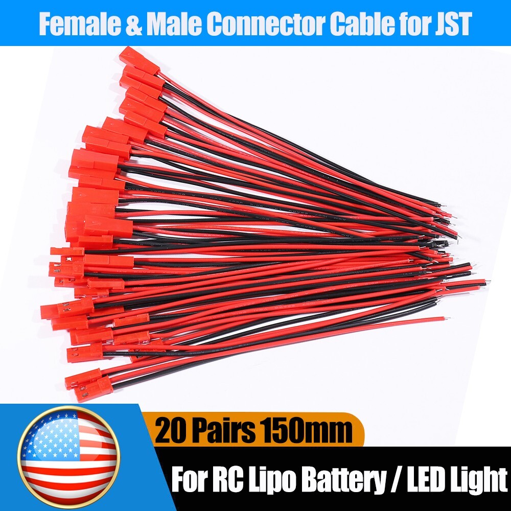 20set Cable Wire for JST Plug Male Female Connector RC Lipo Battery 1.25PH 2-Pin