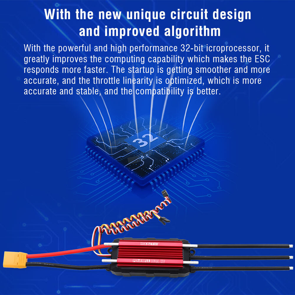 ROCKET-RC POWERFUL 32-Bit Brushless ESC 70A/90A/105A/130A Waterproof for RC Boat