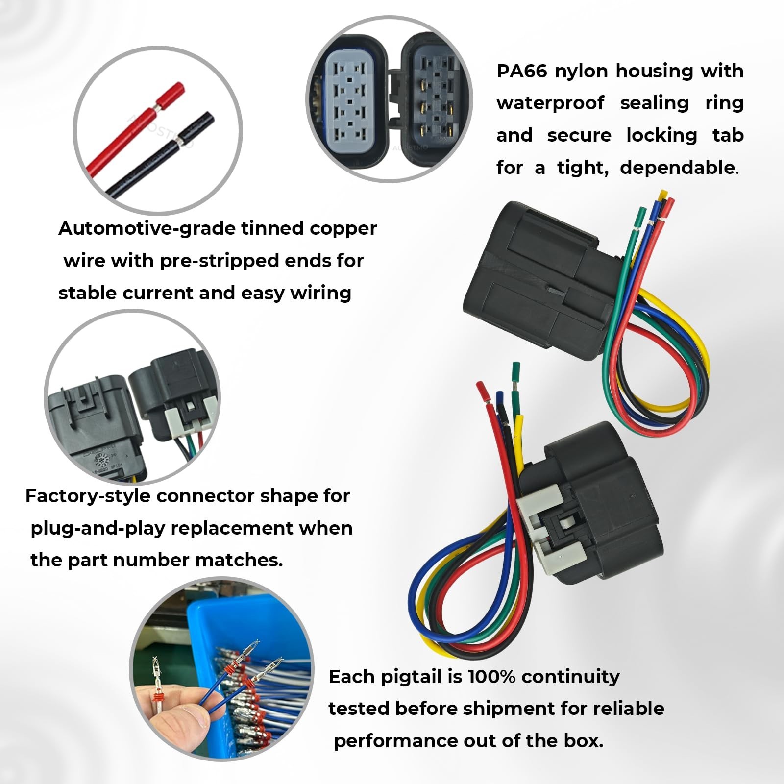 Headlight Connector Plug Male and Female Wire Harness Pigtail 5-Pin – Compati…