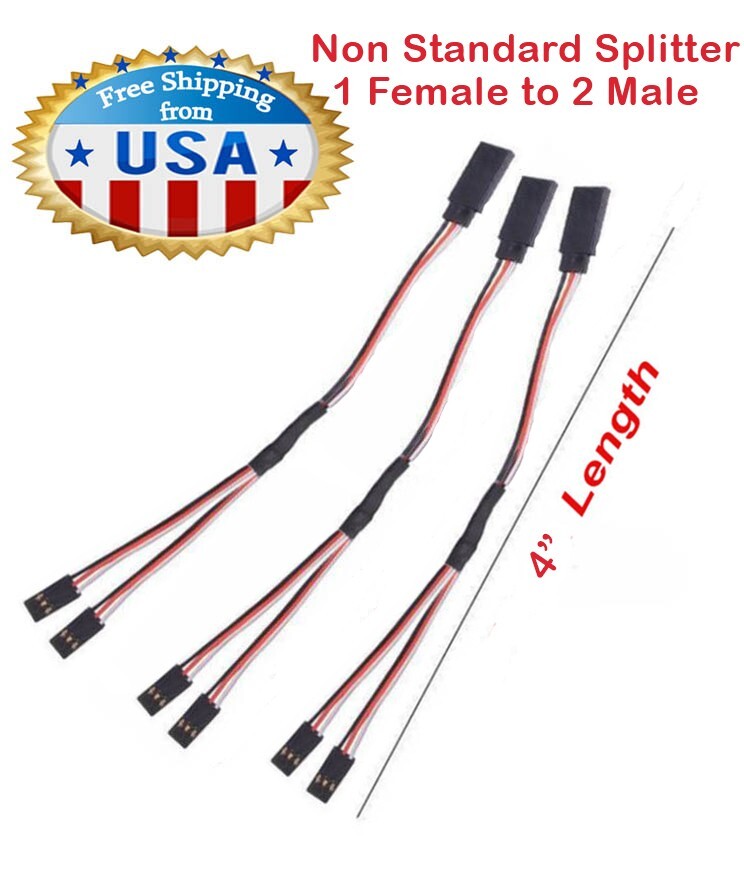 3 PCS 4″ NON Standard Servo RC Y Style FEMALE to MALE JR Cord Splitter Cable