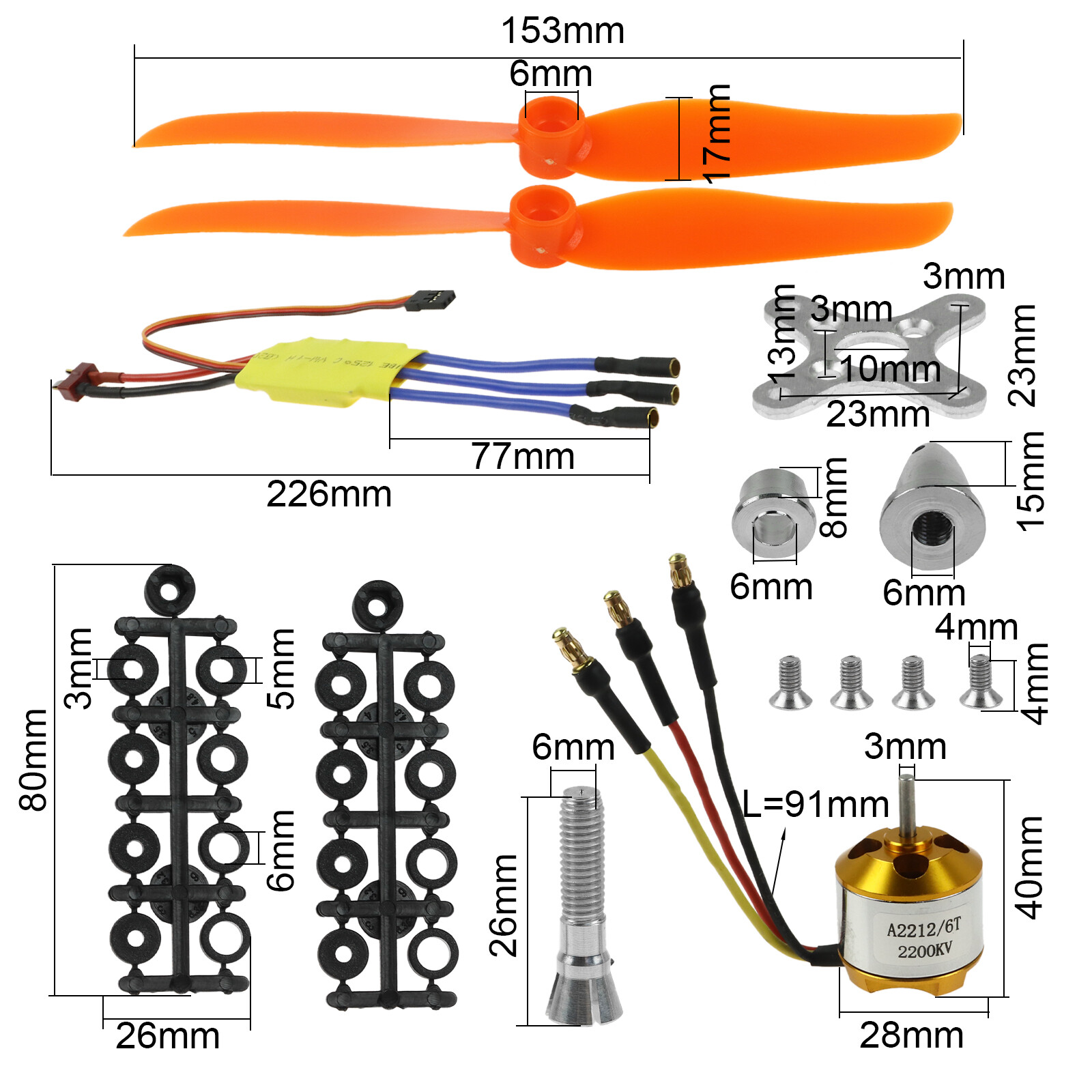 2200KV Brushless Motor 2212-6+Free Mount for RC Plane Helicopter+30A ESC Detect