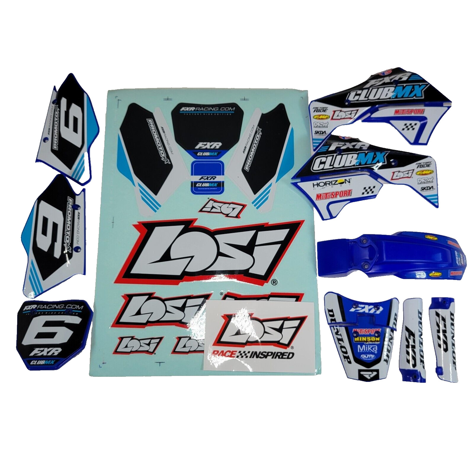 Losi Promoto Body Plastics Blue Club MX Factory Wrapped Fairings LOS260001