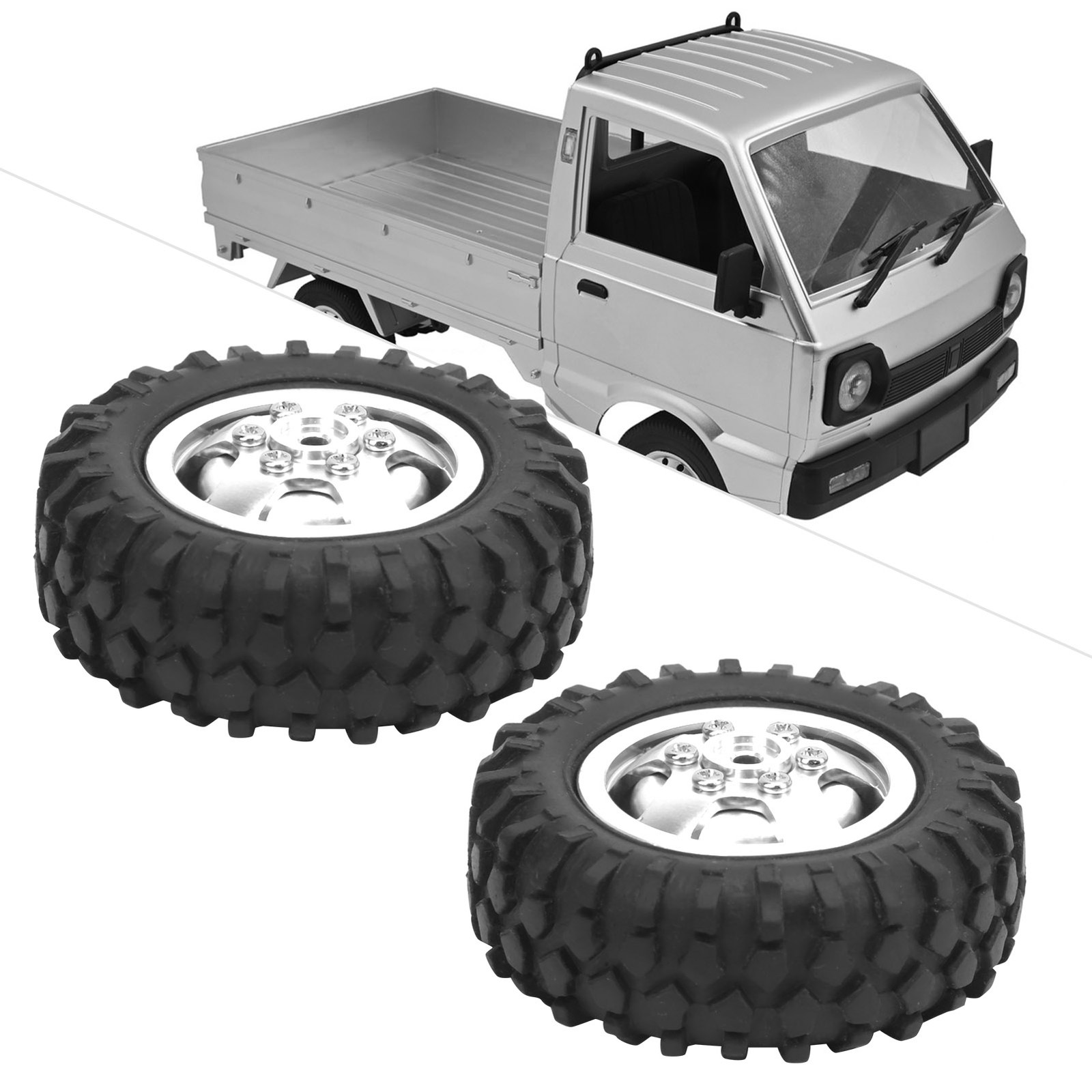 2Pcs Truck Wheel Rubber Tire 55mm Dia Aluminium Alloy Fit For WPL D12 1/10 RC