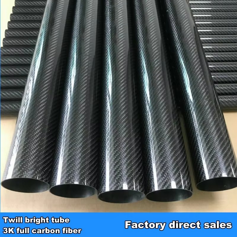 3K Carbon Fiber Tube Glossy Twill 200/300/500 mm OD 5‑50 mm Roll Wrapped