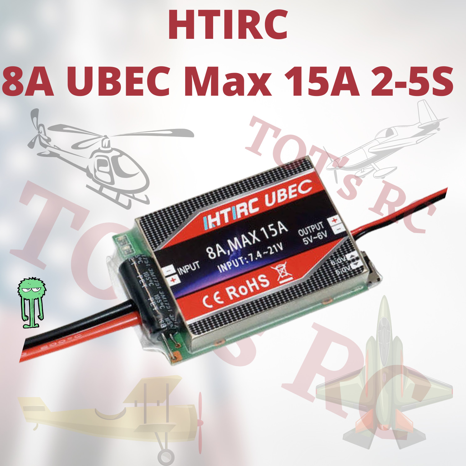 HTIRC UBEC 8a Max 15a, Input 7.4v-21v 2-5s UBEC Output 5v-6v