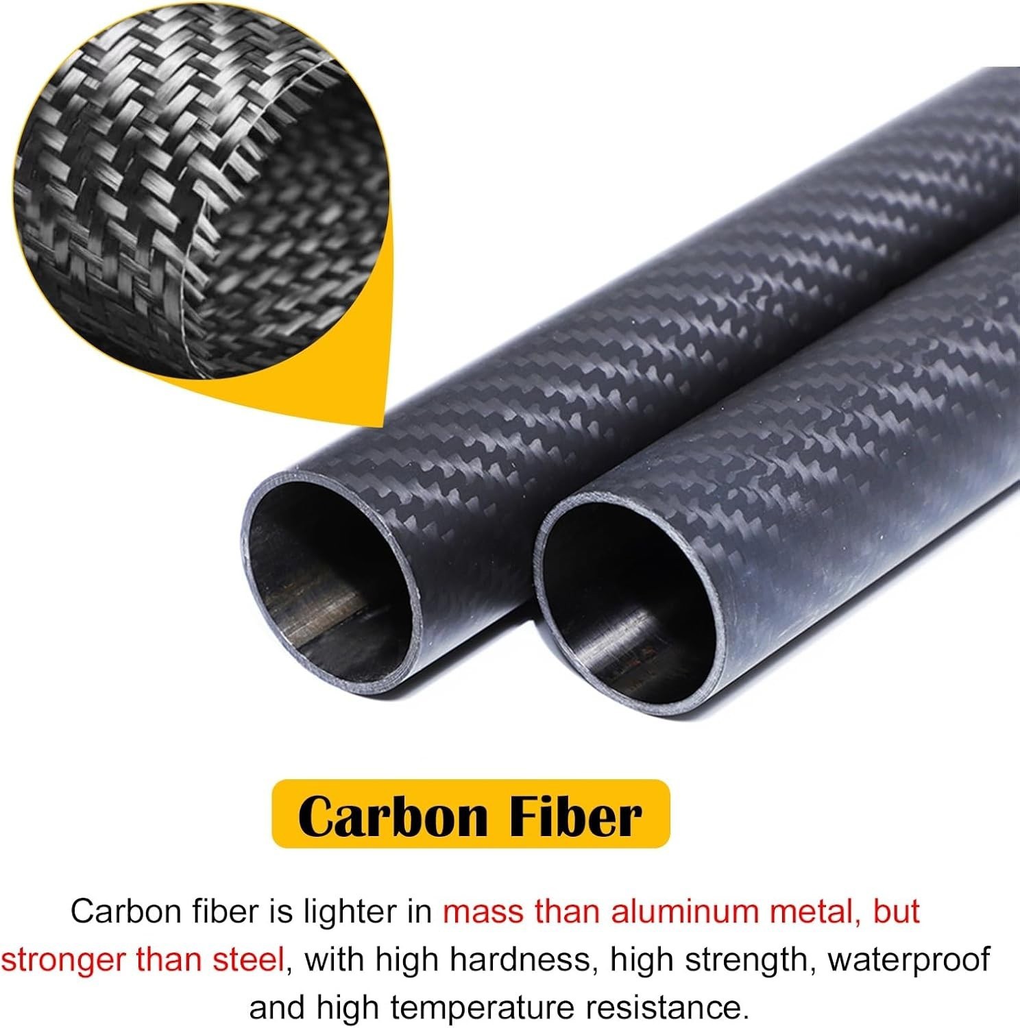 3K Carbon Fiber Tube Gloss Twill OD 5‑50 mm Roll Wrapped 200/300/500 mm