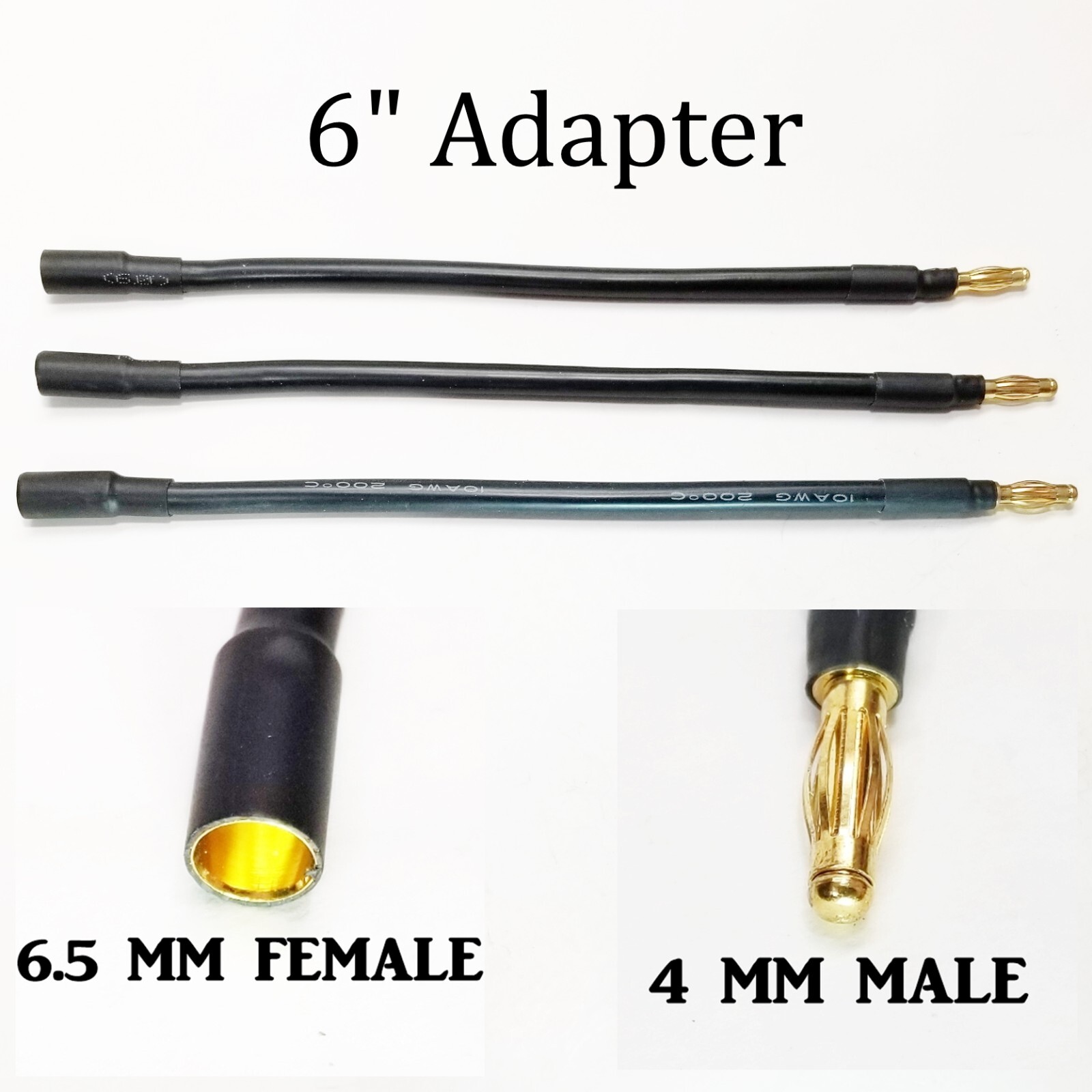 RCP Motor Wires 4mm Male to 6.5mm Female Brushless Motor Wire Adapters 3 or 6″
