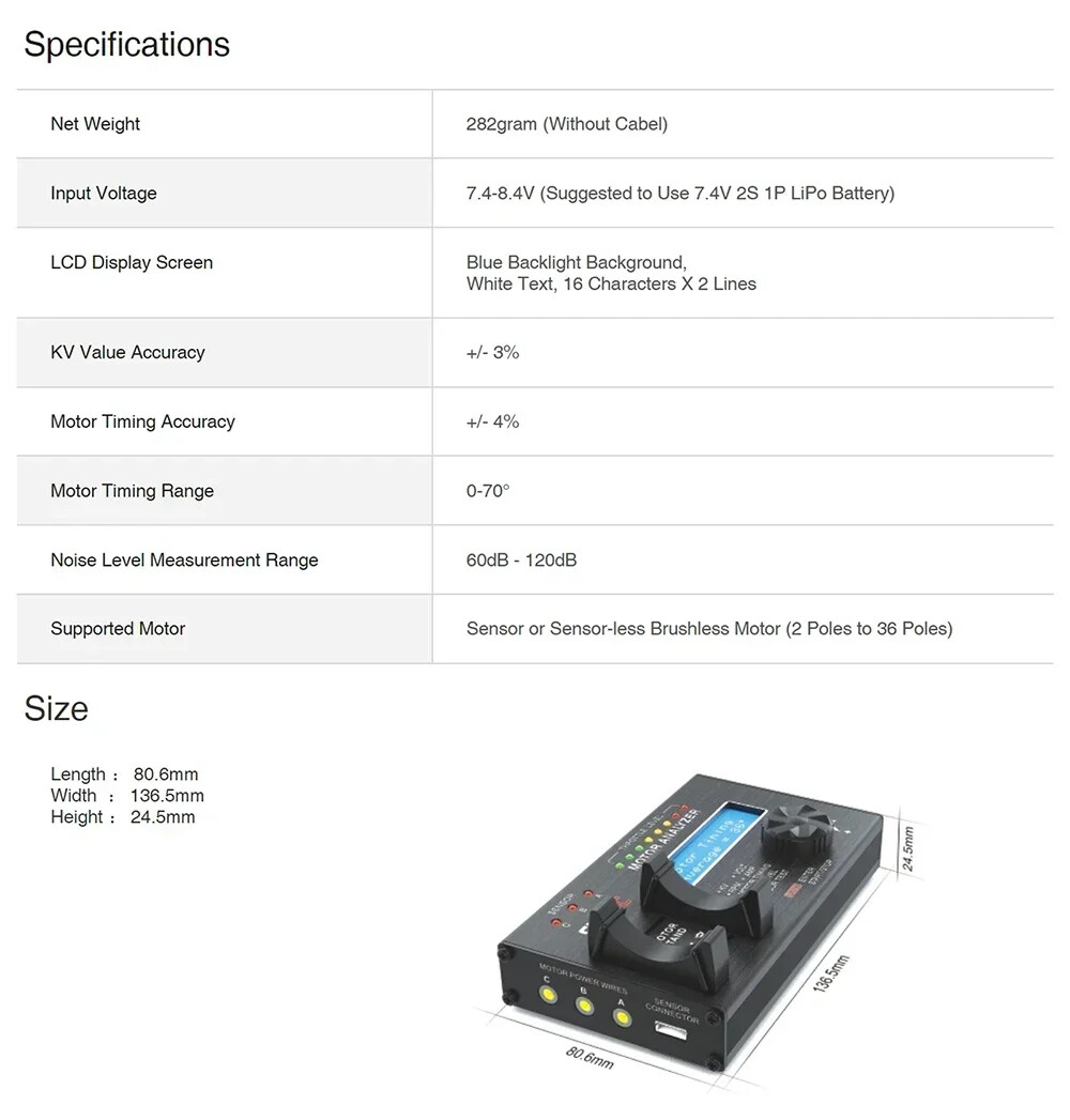SKYRC Motor Analyzer BL Electric Brushless Motor Analyzer LCD Motor Tester