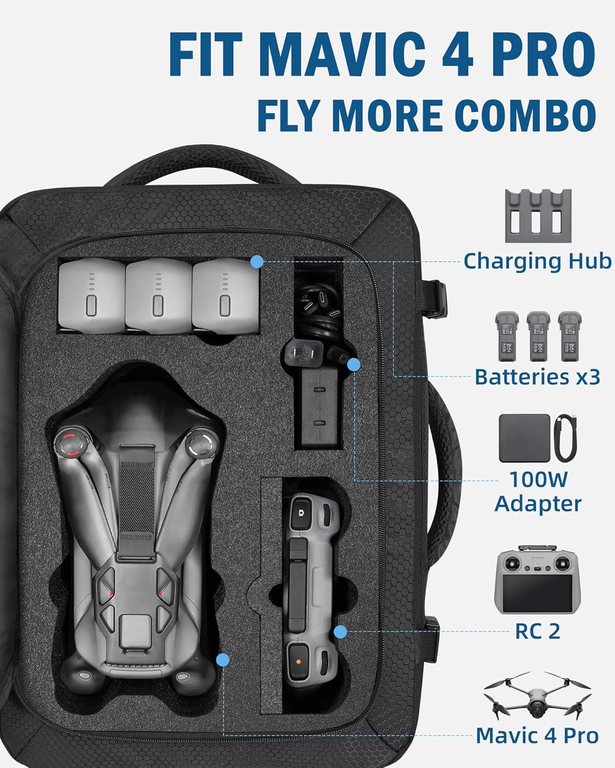 Mavic 4 Pro Case, Expandable Carry on Bag for DJI Mavic 4 Pro, RC Pro 2, RC 2, L