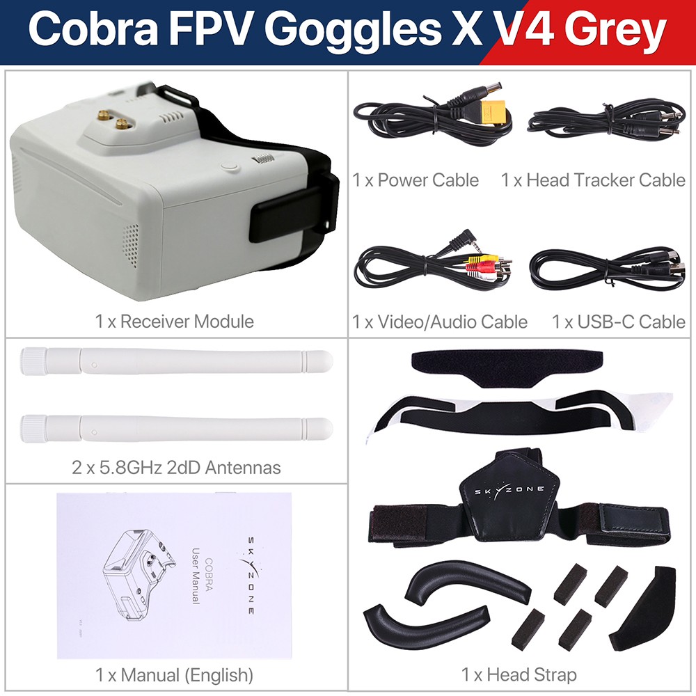 SKYZONE Cobra S / XV 2 800×480 4.3″Cobra / 1280×720 4.1″5.8G 48CH FPV Goggles