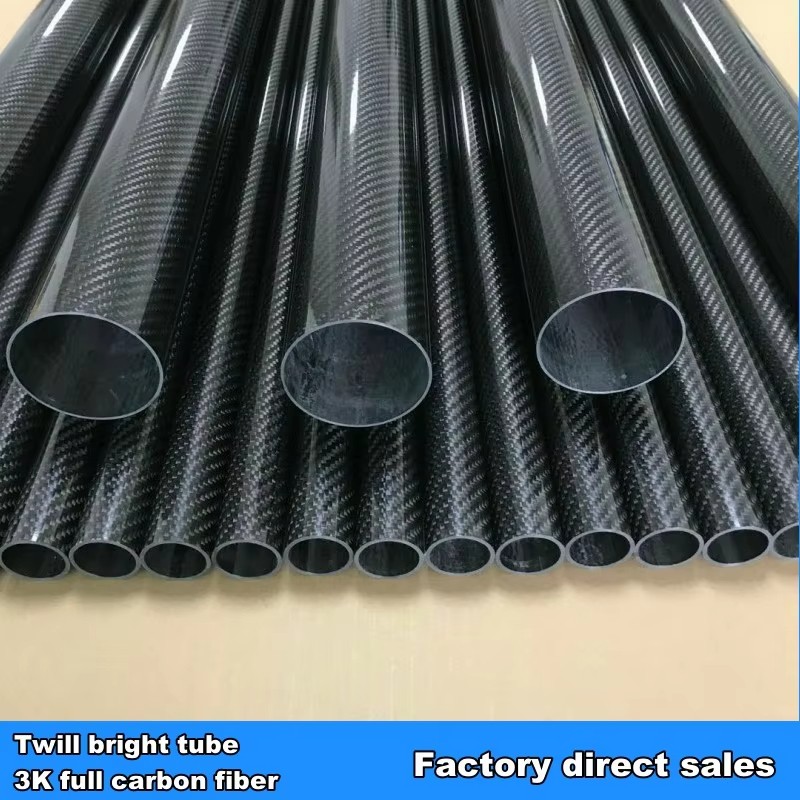 3K Carbon Fiber Tube Glossy Twill 200/300/500 mm OD 5‑50 mm Roll Wrapped