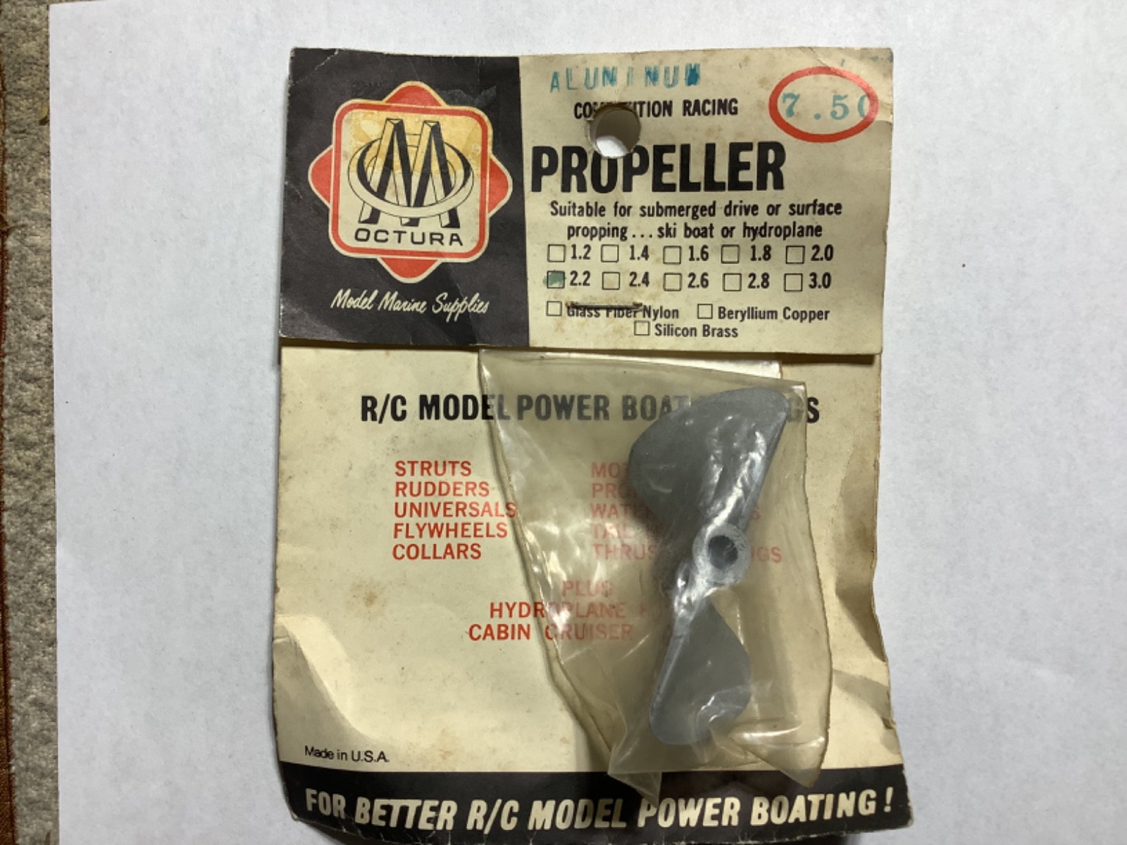 NIP Vintage Octura Marine 2.2 Aluminum Prop for 3/16 shaft.