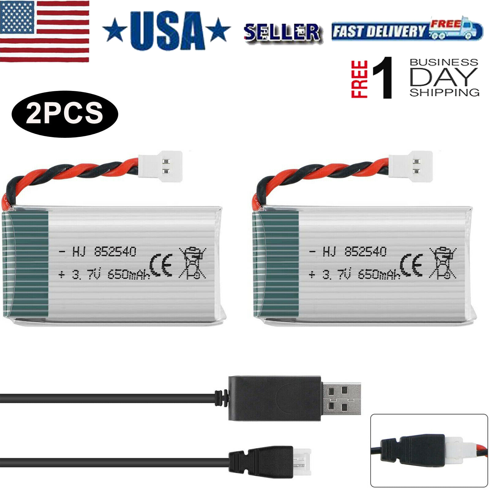 2PCS 3.7V Lipo Battery 650mah with USB Charger for Syma X5C X5SW X5C FPV Drone