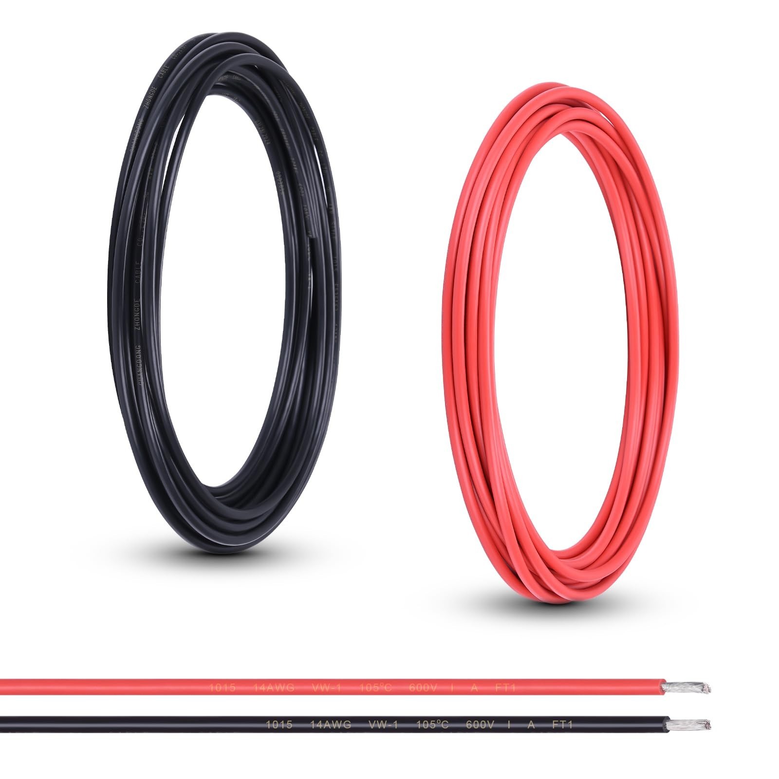 14 Gauge Wire – Red & Black Tinned Copper Cable for Car Audio, Trailer, Marin…
